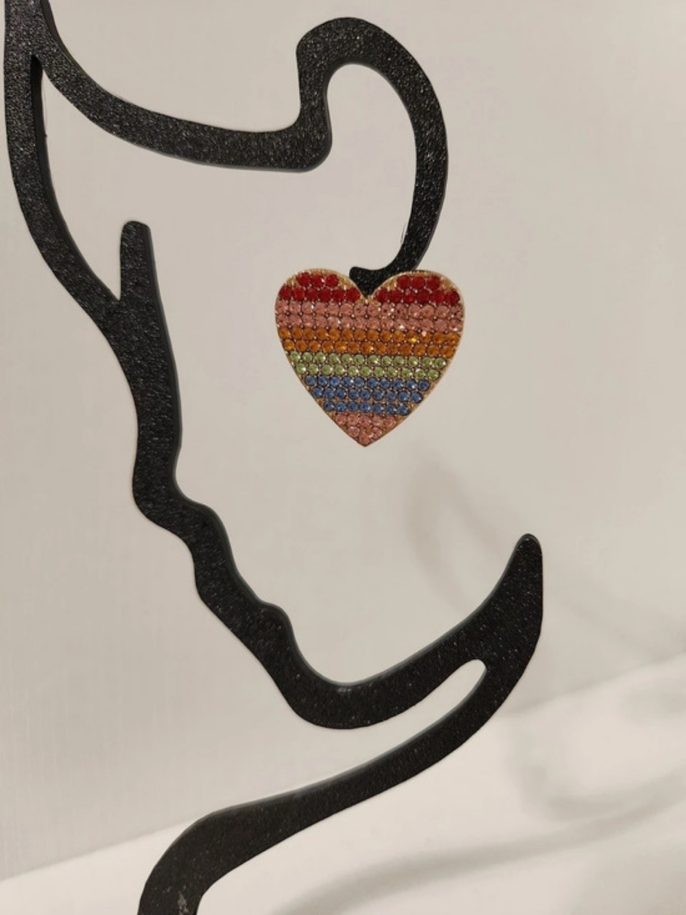 Rainbow Heart Stud Earrings With Rhinestones